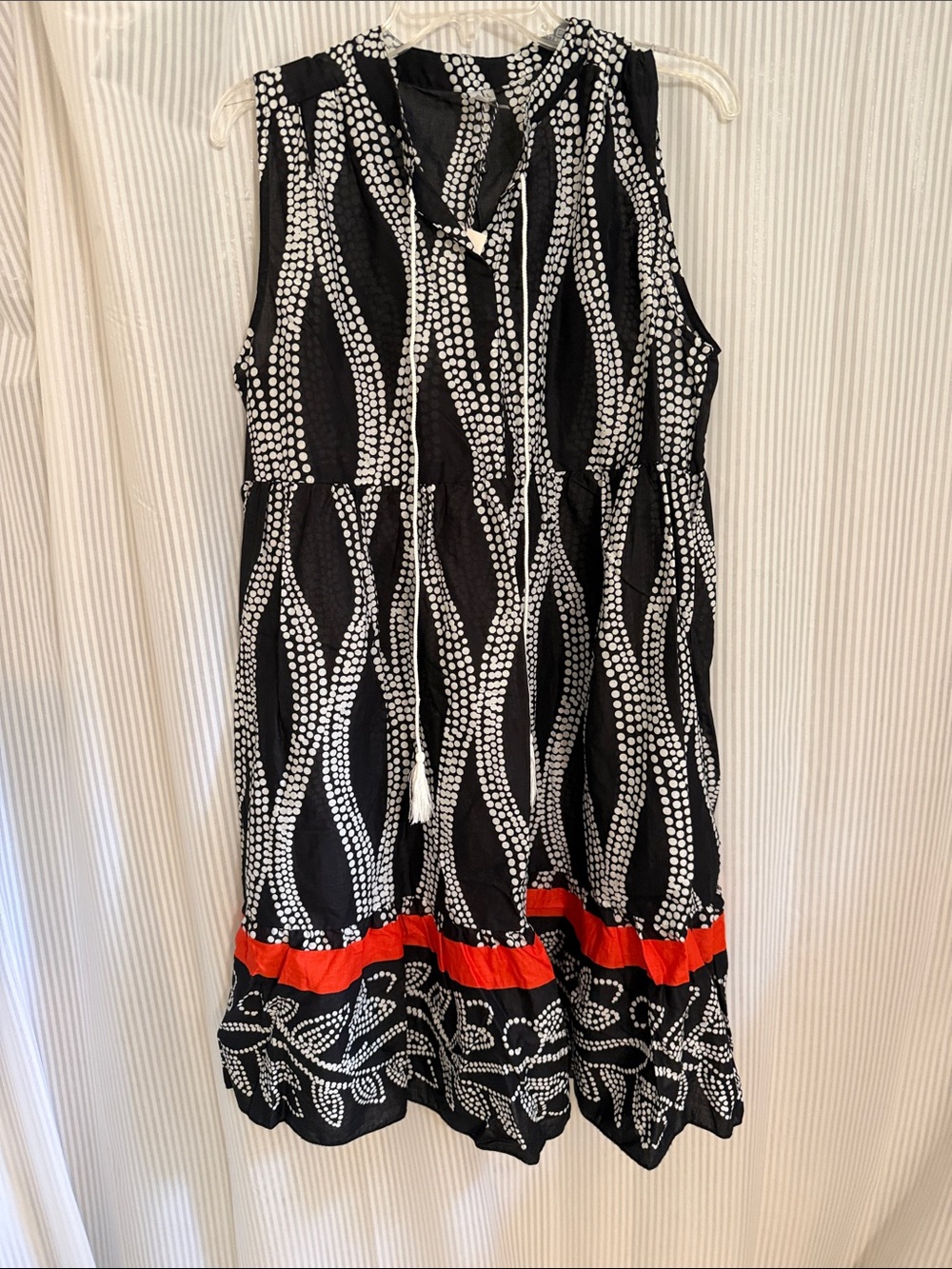 Kaktus Black & White Midi Dress with Red Hem Accent
